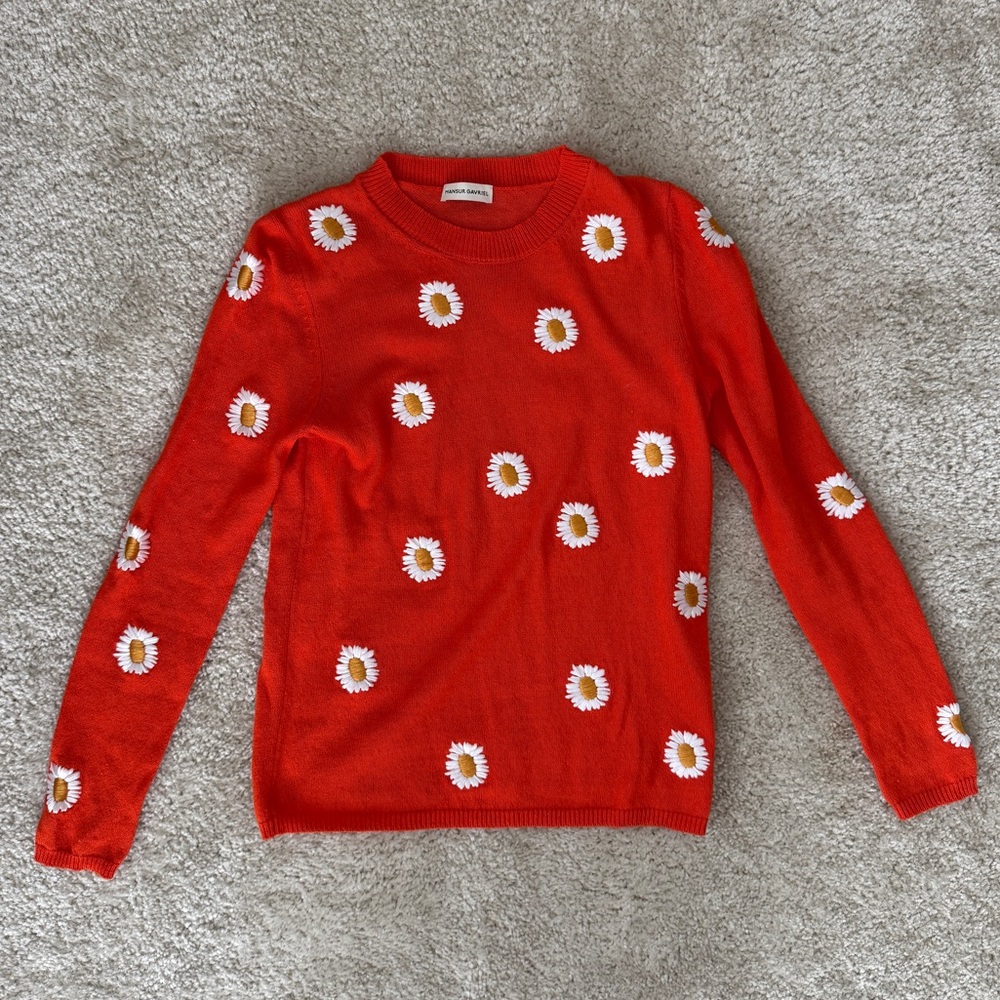 Mansur Gavriel Coral Orange Daisy Sweater XS - Picture 4 of 7